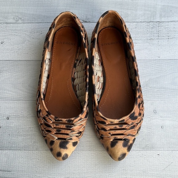 GIVENCHY Woven Leather Leopard Print Flats Size 5 - Picture 3 of 9